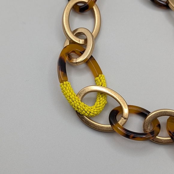 J. Crew Acrylic Tortoise Shell and Seed Bead Link Necklace New - Picture 4 of 6